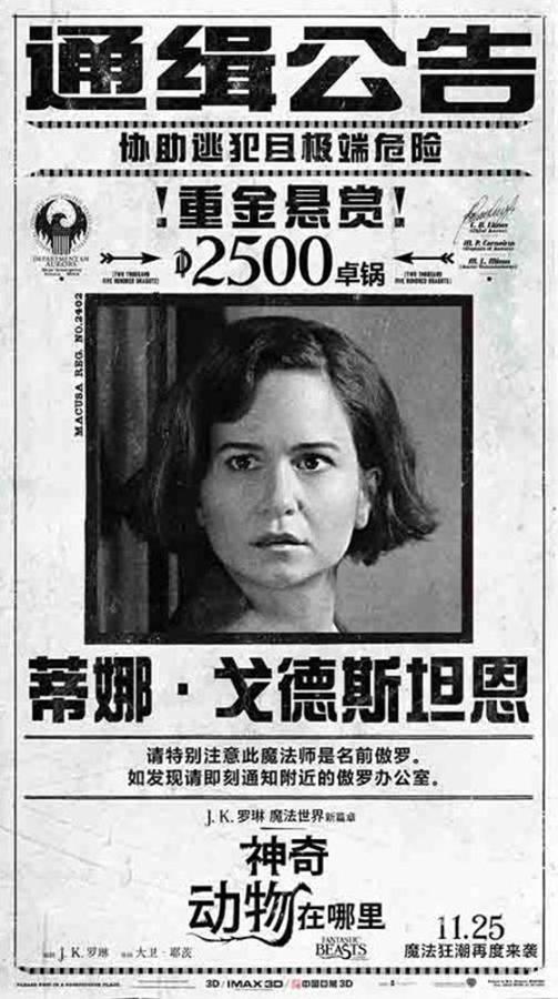 圖集：電影《神奇動物在哪里》通緝公告角色海報