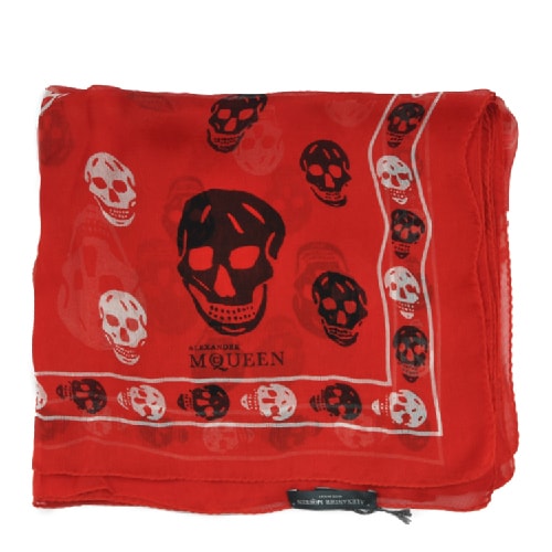 Alexander McQueen/亞歷山大麥昆 紅色經(jīng)典骷髏圖案圍巾 ML