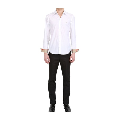 BURBERRY/博柏利 巴寶莉男士襯衫 高檔白色棉質(zhì)純色長(zhǎng)袖經(jīng)典格紋襯衣 【161111】