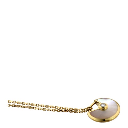 CARTIER/卡地亞 AMULETTE DE CARTIER系列18K黃金鑲嵌鉆石珍珠母貝 掛鎖設計超小號項鏈掛墜 B3047100