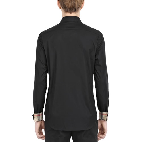 BURBERRY/博柏利 男士襯衫 黑色 高檔棉質(zhì)純色長(zhǎng)袖襯衣