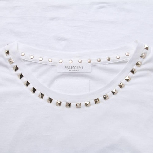 Valentino/華倫天奴 16年秋冬款白色圓領(lǐng)鉚釘短袖女士T恤 LB3MG03A2QK 0BO