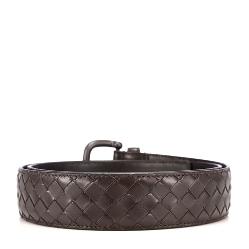 Bottega Veneta(葆蝶家) 深棕色皮質編織腰帶100#