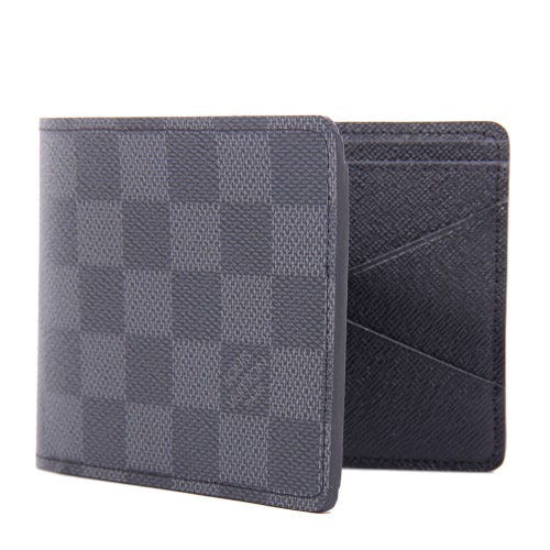 Louis Vuitton/路易威登 MULTIPLE灰棋格 男士 牛皮 短款 兩折 錢(qián)包 錢(qián)夾 N62663