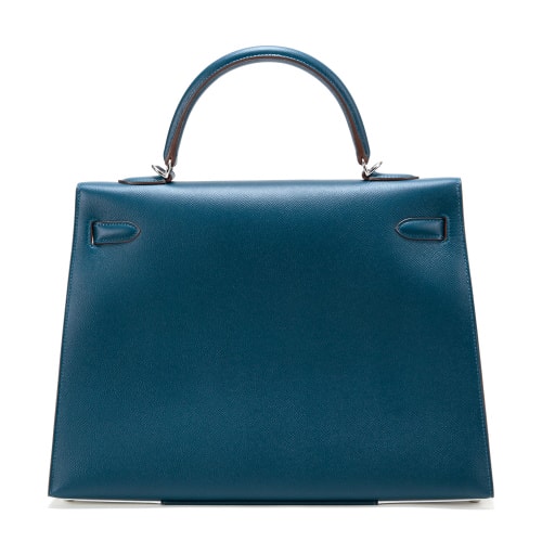 HERMES(愛馬仕) 藍(lán)白拼色皮質(zhì)Kelly 35兩用包