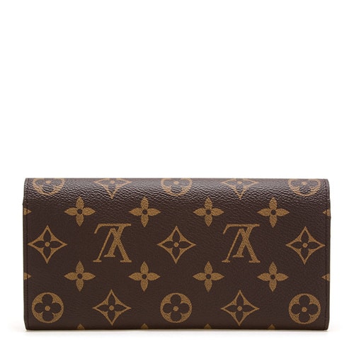 Louis Vuitton/路易威登 老花按扣長款女士錢包Emilie帆布/配皮 新款招財(cái)黃色