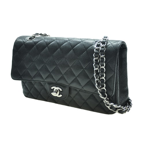 CHANEL/香奈兒 女士經典款CF中號、黑色牛皮、斜挎單肩包