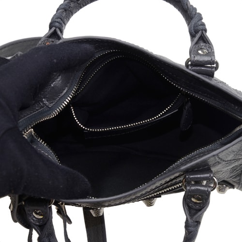 【包郵包稅】Balenciaga/巴黎世家 女士灰色羊皮機(jī)車手提包 #309544 D94JN 1160