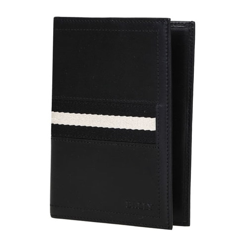 BALLY/巴利 男士TREVOR短款小牛皮對折護(hù)照夾 6206808 黑色/米黑條紋