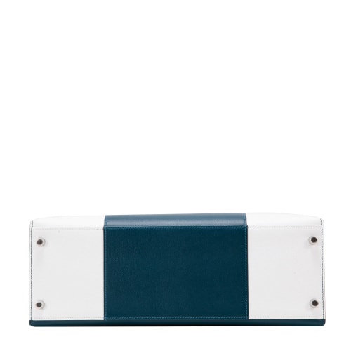 HERMES(愛馬仕) 藍(lán)白拼色皮質(zhì)Kelly 35兩用包